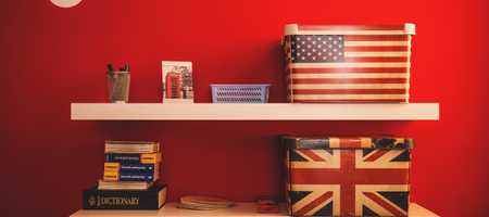 Shelf with American flag and union jack boxes